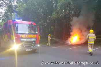 Furniture set alight and left to burn in road close to Chorley recycling centre