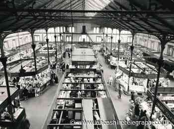 Great view of thriving Blackburn market hall in the Sixties