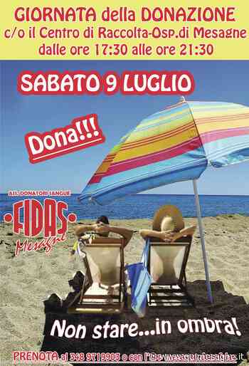 Emergenza sangue, sabato 9 luglio Giornata della Donazione - Qui Mesagne