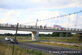 Actievoerders met omgekeerde vlaggen op viaduct van A2 - Hardnieuws