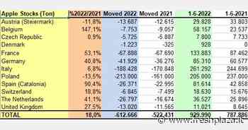 Le scorte di mele europee sono aumentate del 18 per cento rispetto al 2021 - Freshplaza.it
