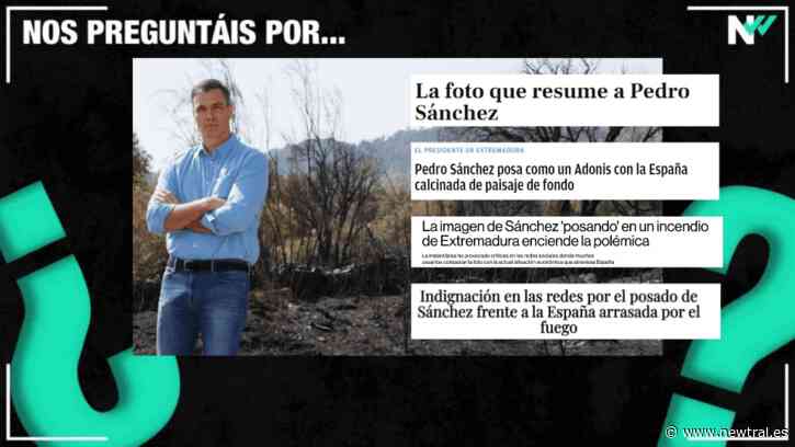 Pedro Sánchez escuchaba a Fernández Vara en el momento del supuesto «posado» ante tierra calcinada - Newtral