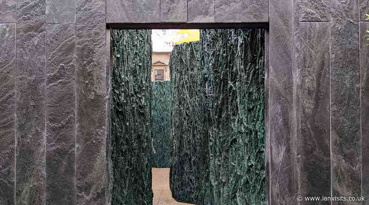 A wet labyrinth fills a central London courtyard