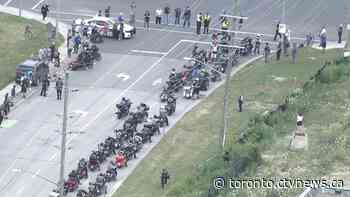 Large 'unsanctioned' Hells Angels procession now underway in Toronto