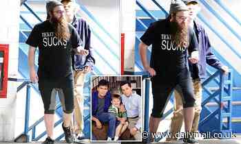 Two and a Half Men star Angus T. Jones sports long, bushy beard while grabbing dinner in LA - Daily Mail