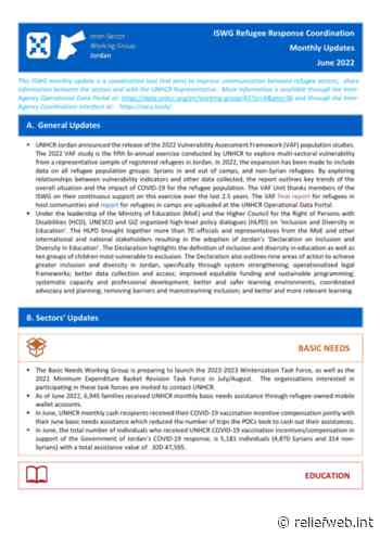 Jordan: ISWG Refugee Response Coordination & Coronavirus Monthly Updates, June 2022 - Jordan - ReliefWeb