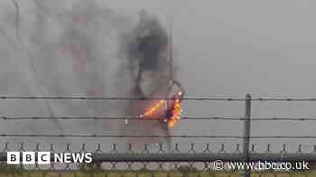 Texas wind turbine catches fire after lightning strike