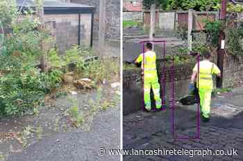 Blackburn Council staff caught on CCTV emptying bags of grass in street