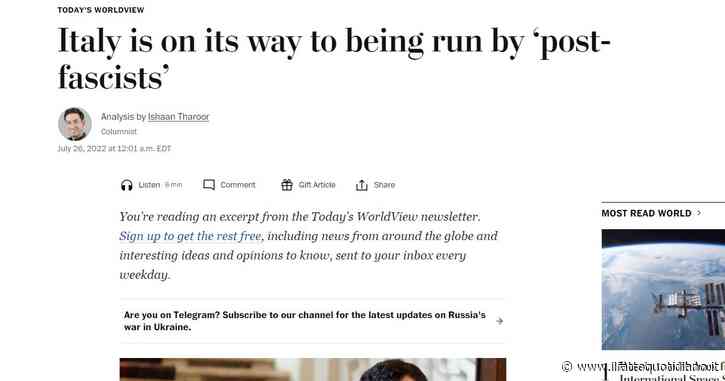 Washington Post: “Fratelli d’Italia non sono fascisti ma neanche non fascisti”. Dopo il Nyt nuove critiche a Meloni