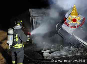 Esce fuori strada sulla Brindisi-Lecce e il camion prende fuoco, ferito il conducente - Leccenews24