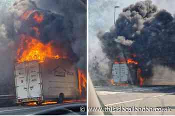 A2 Dartford eastbound: Huge van fire