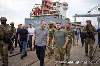 Zelensky observes loading of grain as exports resume from Ukrainian ports - Ealing Times