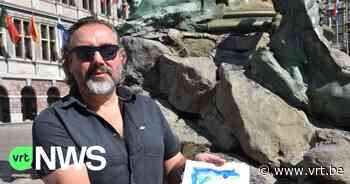 Nederlandse kunstenaar deelt gratis kunst uit op Grote Markt in Antwerpen om bezoekers naar kunstgalerie te lokken - VRT NWS