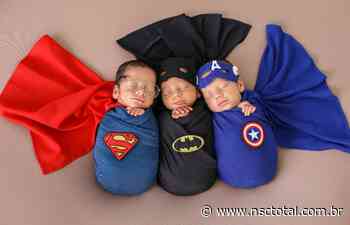 Trigêmeos saem de hospital, ganham ensaio fotográfico em Brusque e poses encantam | NSC Total - NSC Total