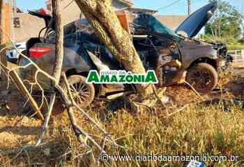 Carro fica destruído após derrubar cerca e colidir em árvore em Jaru - Diário da Amazônia