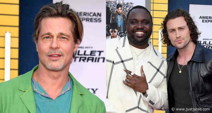 Brad Pitt Sports Green Outfit for 'Bullet Train' Premiere in L.A. with Co-Stars Bryan Tyree Henry & Aaron Taylor-Johnson