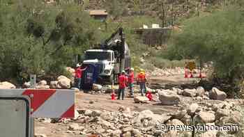 Flood damage near entrance of Catalina Foothills Adult Care - Yahoo News