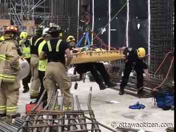 Fire service rope squad rescues person from 40-foot hole at construction site