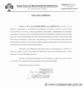 Santa Casa de Barbacena desativa temporariamente UTI Neonatal por falta de especialistas - Hoje em Dia