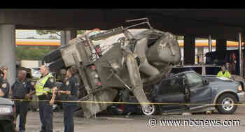 22-month-old child killed in Texas when cement truck falls from overpass onto vehicle