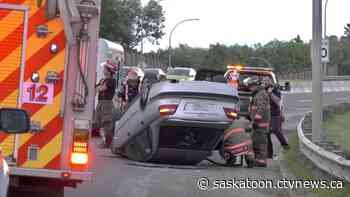 Saskatoon fire crews rescue driver after vehicle rollover on Idylwyld Drive