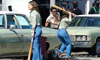 Sofia Vergara transforms into character of drug lord Griselda Blanco as she whales on car with a BAT - Daily Mail