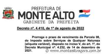 Monte Alto prorroga prazo de vencimento de parcela do ISQN - montealtoagora.com.br