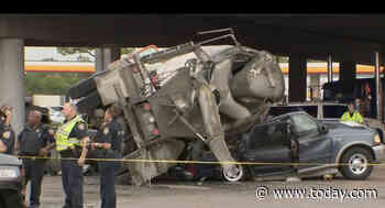 22-month-old dies after cement truck veers over bridge and lands on vehicle