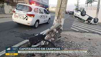 Carro de luxo bate em poste, capota e motorista foge em Campinas; impacto arrancou lateral do veículo - Globo