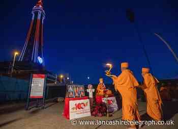 Blackpool Tower lit up in red and white to honour Hindu spiritual leader