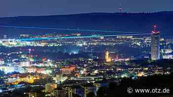 Laser werben für ein neues Geschäft im Zentrum von Jena