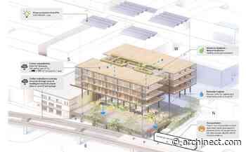 Glass curtain wall begins to wrap around LEVER Architecture's hybrid mass timber building in Los Angeles - Archinect