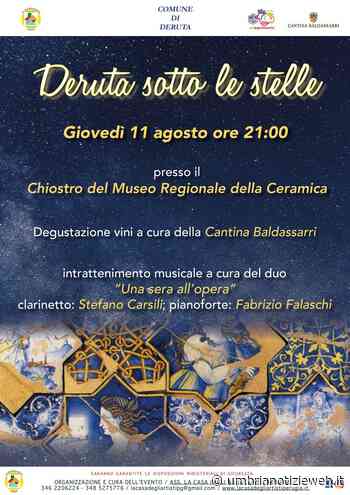 Il brindisi più romantico arriva anche a Deruta: giovedì 11 agosto, Deruta sotto le Stelle al Chiostro del Museo Regionale della Ceramica - Umbria Notizie Web