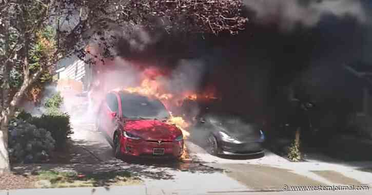 Watch: Insane Moment Firefighters Battle 2 Engulfed Teslas and Erupting Ammo at House Fire