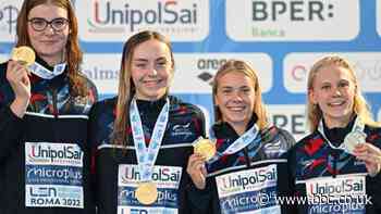 European Aquatics Championships: GB win gold in women's 4x100m freestyle relay