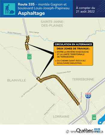 Asphalting work on Route 335 from Terrebonne to Ste-Anne-des-Plaines starts Aug. 21 - Laval News