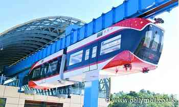 China's new sky train LEVITATES on a magnetic track 33 feet in the air and doesn't need electricity