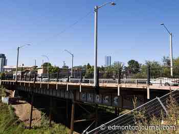 Jasper Avenue road closing for bridge replacement between 90 and 91 streets in Edmonton