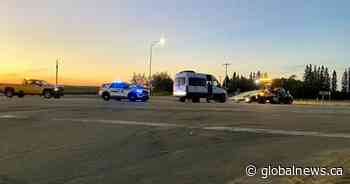 Motorcycle rider airlifted to hospital after collision with camper van east of Edmonton