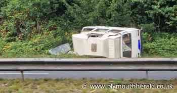 Transit van flips on its roof in second A38 incident - Plymouth Live