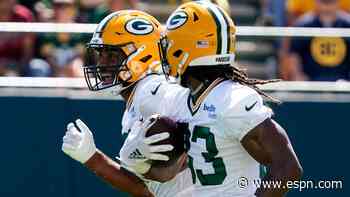 As Aaron Rodgers looks for pass-catchers, RBs Dillon and Jones could join 50-50 club