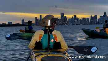 Miami Skyline Lights Up Under Full Moon Kayak Tour in Biscayne Bay
