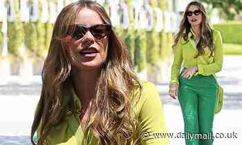 Sofia Vergara cuts fashionable figure in green blouse and green pants while grabbing lunch - Daily Mail