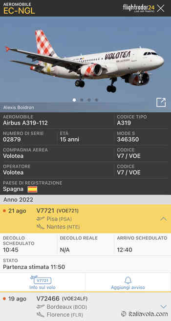 Volotea : A319 fermo da due giorni a Pisa. Arrivo' dirottato da Firenze - Italiavola & Travel –