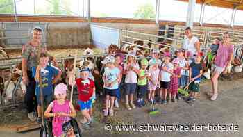 Bauernhof in Egenhausen: Kinder gehen mit Kälbern auf Tuchfühlung