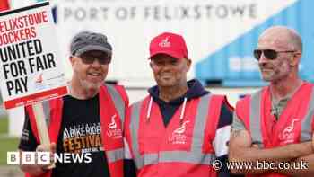 Felixstowe: Dock workers strike for first time in 30 years