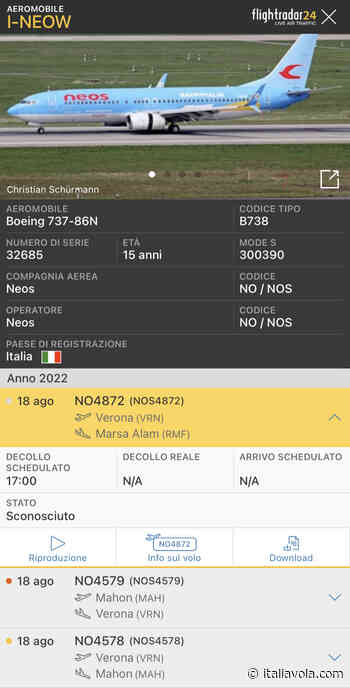 Neos ha un B737/800 fermo a Verona da qualche giorno - Italiavola & Travel –