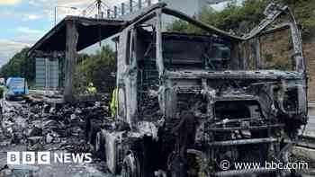 Lorry destroyed by fire on M5 near Exeter - BBC