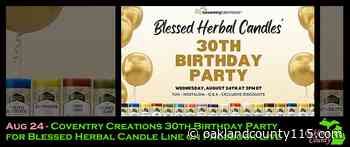 Aug 24 - Coventry Creations 30th Birthday Party for Blessed Herbal Candle Line on Facebook Live - Oakland County Times