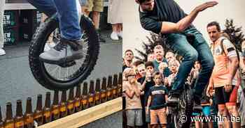 Tim Desmet breekt wereldrecord 'langste afstand op bierflesjes met een eenwieler' - Het Laatste Nieuws